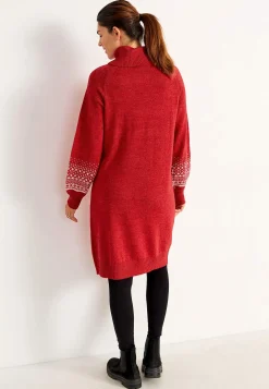Neulottu mekko jacquard-kuvioisilla hihoilla