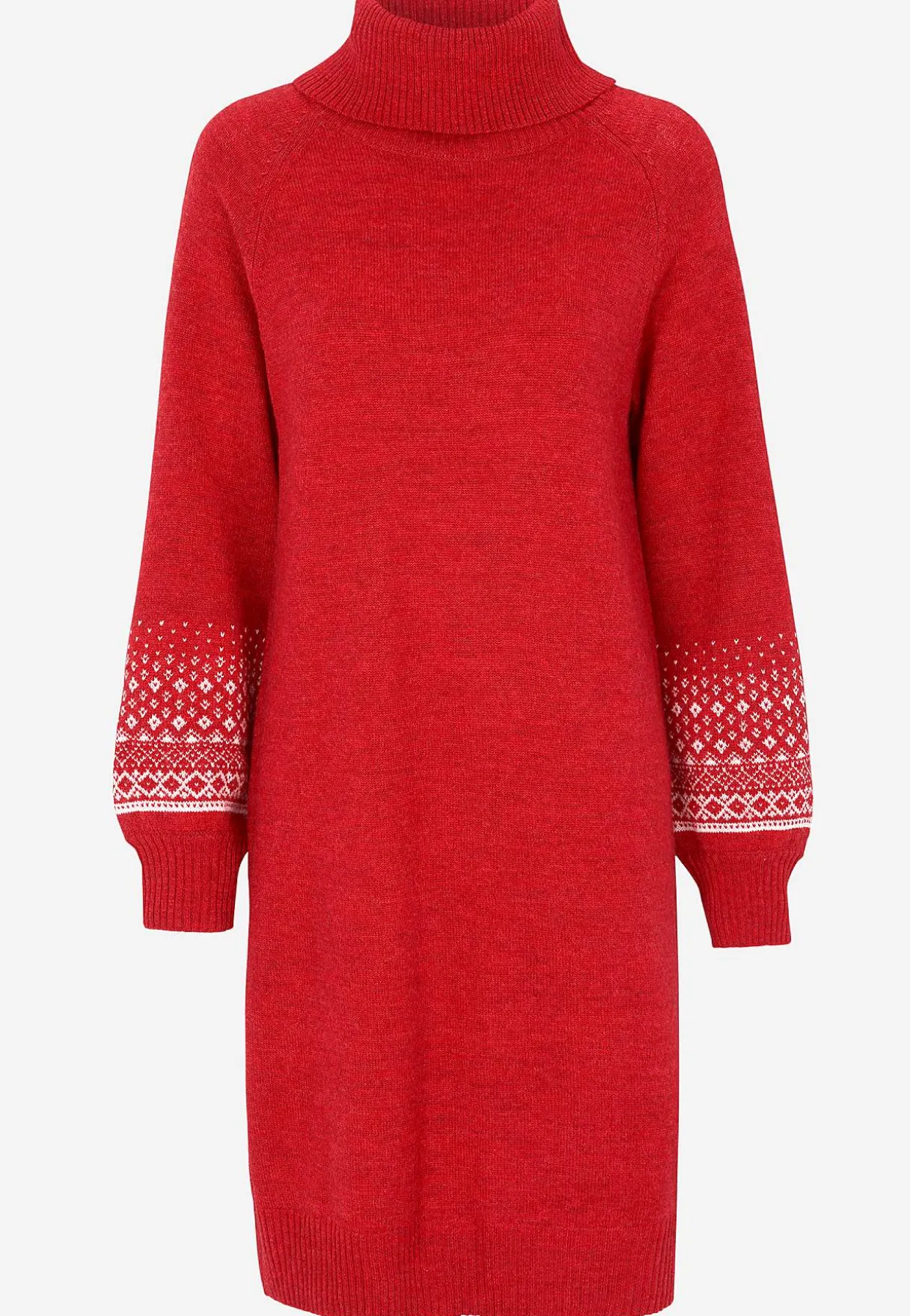 Neulottu mekko jacquard-kuvioisilla hihoilla