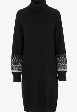 Neulottu mekko jacquard-kuvioisilla hihoilla