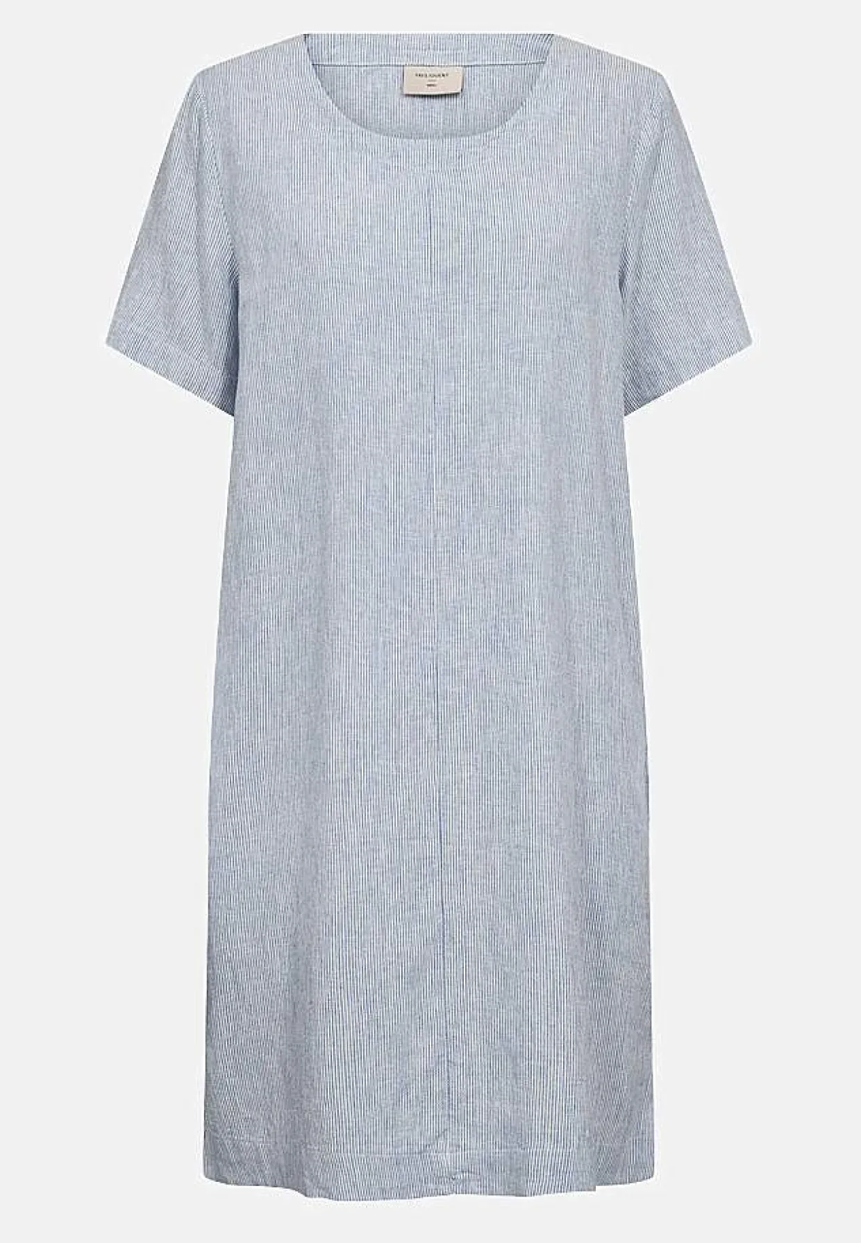 Raidallinen pellavamekko taskuilla